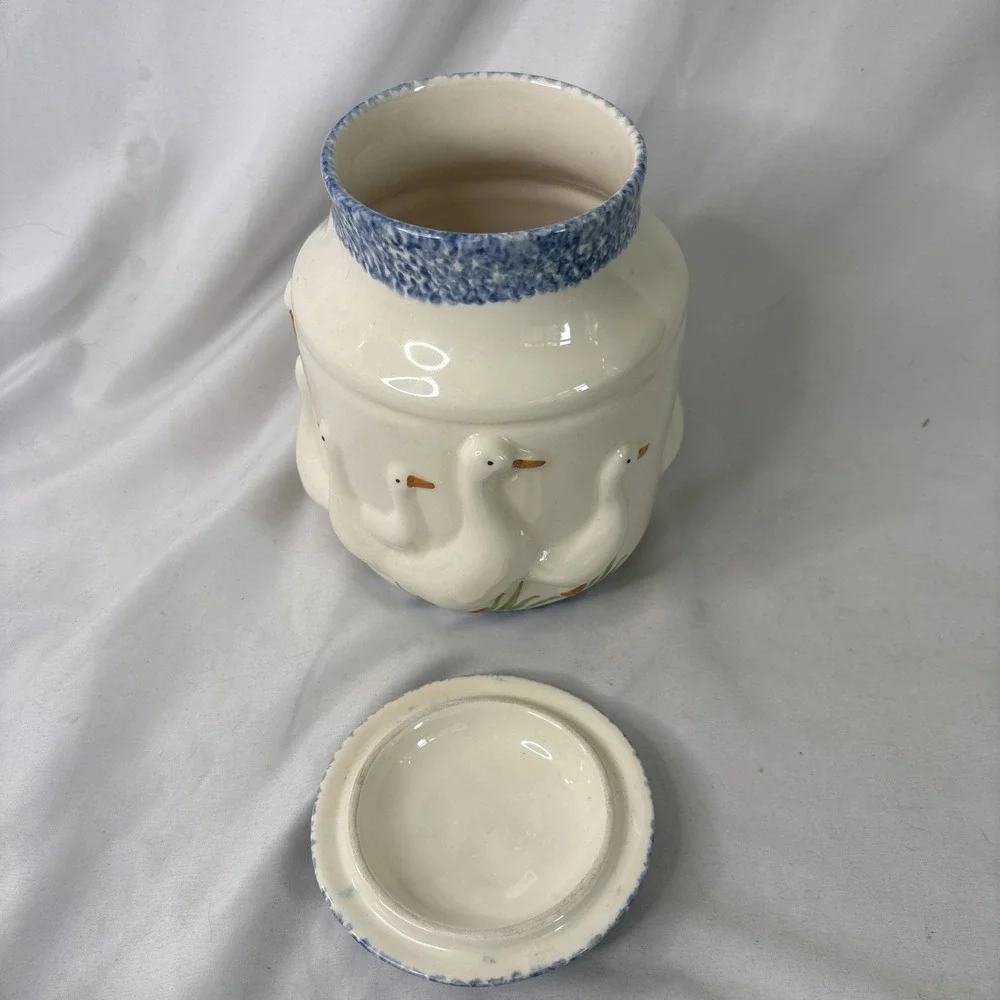 Vtg 1980s Country Ceramic Duck Sugar Canister Cottagecore Shabby Chic No Flaws